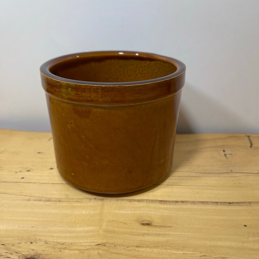 Vintage Brown Glazed Stoneware Crock Primitive Kitchen Decor Crockery Planter